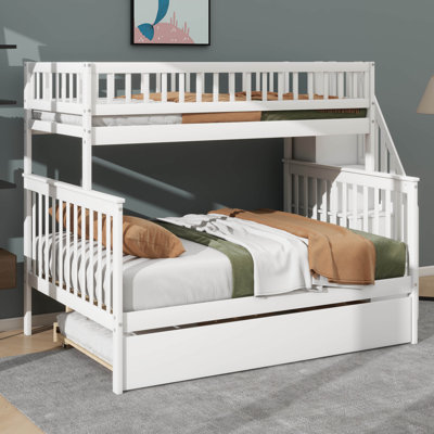 Space-Saving Twin Over Full Bunk Bed With Trundle And Attached Staircase