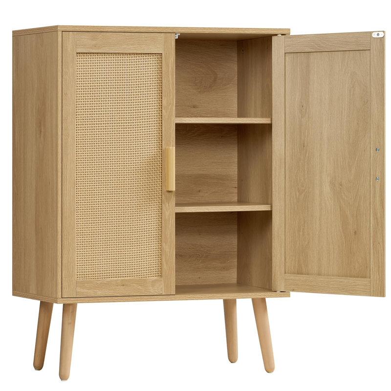 Storage Cabinet with Adjustable Shelf, Rattan Cabinet with 2 Doors