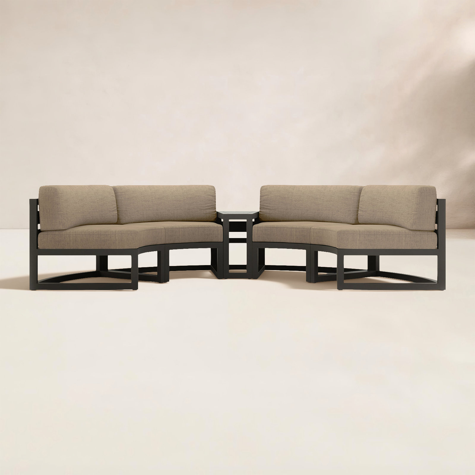 Bergeron Outdoor Curved Patio Sectional with Sunbrella Cushions, Canvas Heather Beige Sunbrella® Canvas, Slate