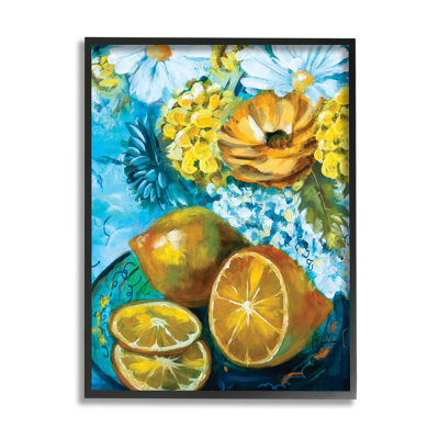 «Lemons & Flowers, peinture sur bois» par Linda McClure, reproduction