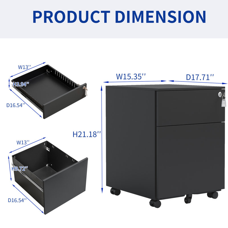 2 Drawer Lockable Steel File Cabinet, Fits Legal/Letter/A4/F4, Home Office Cool Look, Black Steel, For Hot,, Black