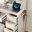 Table de coiffeuse avec miroir DEL, station de charge, 5 tiroirs et tabouret-694184647