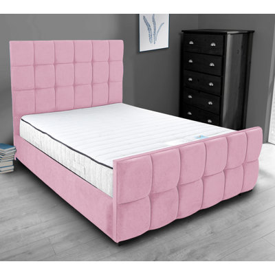 Merricks Contemporary Velvet Upholstered Bed Frame - Padded Headboard, Sprung Slats