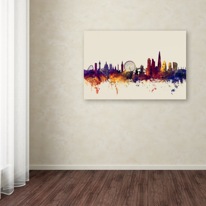 «London England Skyline», impression, H 16 po x l 24 po x P 2 po, Toile tendue, Pas de tapis