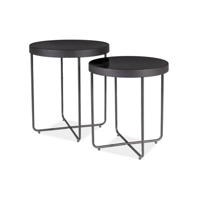 Abhirup Glass Top Cross Legs Nesting Tables
