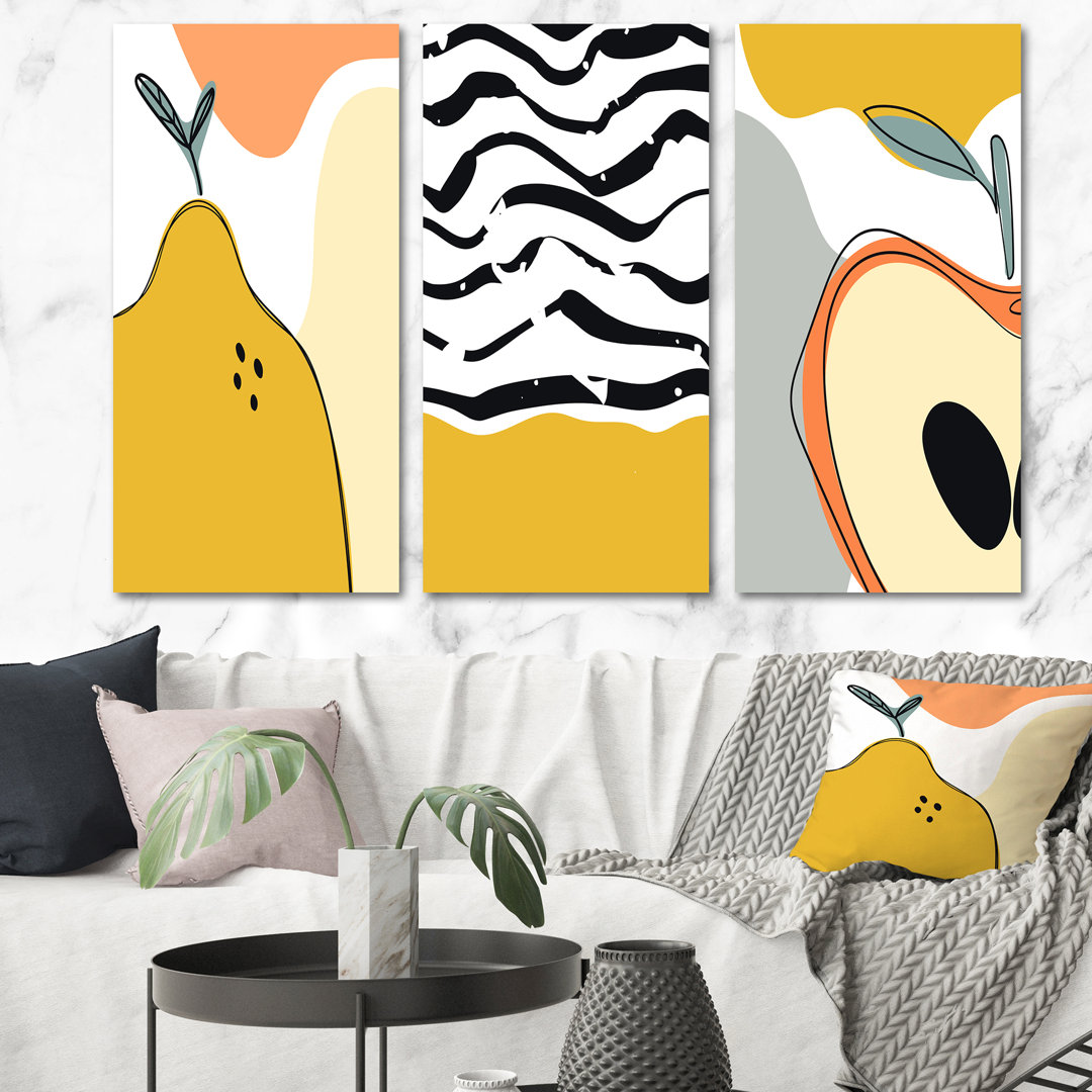 Vintage Abstract Geometrics In Retro Colors VII - Mid-Century Modern Art Set Of 3 Pieces Orren Ellis 