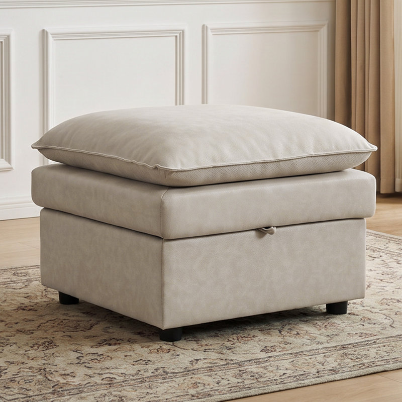 Repose-pieds carré avec rangement 27,2 po, Pu-beige