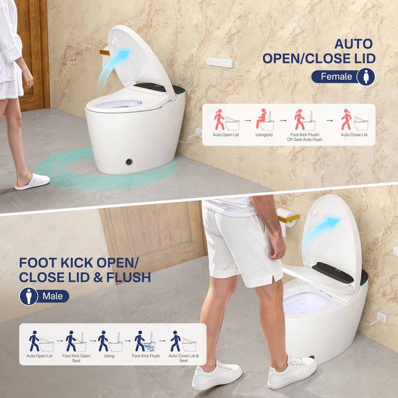 Smart Bidet Toilet with Auto Open/Close Lid, Siphon Jet Flush, 1.27 GPF Auto Dual Flush, Heated Seat, Warm Wash, Air Dryer, Soft Closing Seat, Wireless Remote Control