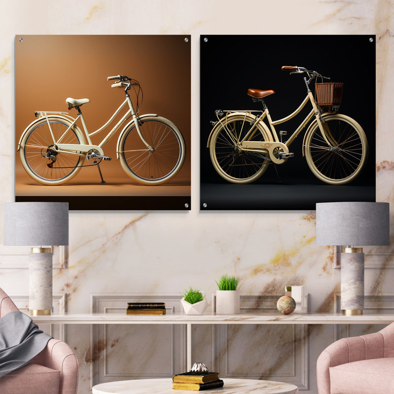 Ivory Itinerary Bicycle - Ensemble de 2 bicyclettes murales en acrylique, H 16 po x l 33 po