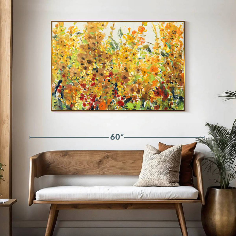Golden Summer Garden I, 46 po x 31 po, Cadre flottant doré