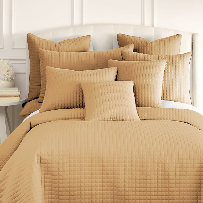 Southshore Fine Linens Vilano Quilted Sham Covers, Double-Brushed Microfiber Square-Stitched Pillow Shams with Piped Edges, Set of 2, 20" x 36" , Gold