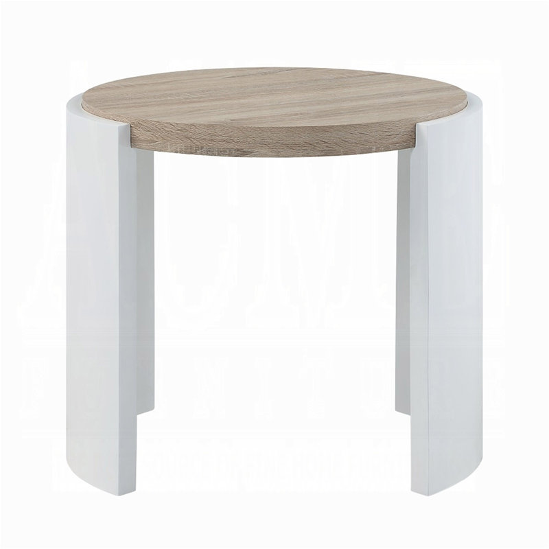 Table de bout en chêne et blanc avec base luge