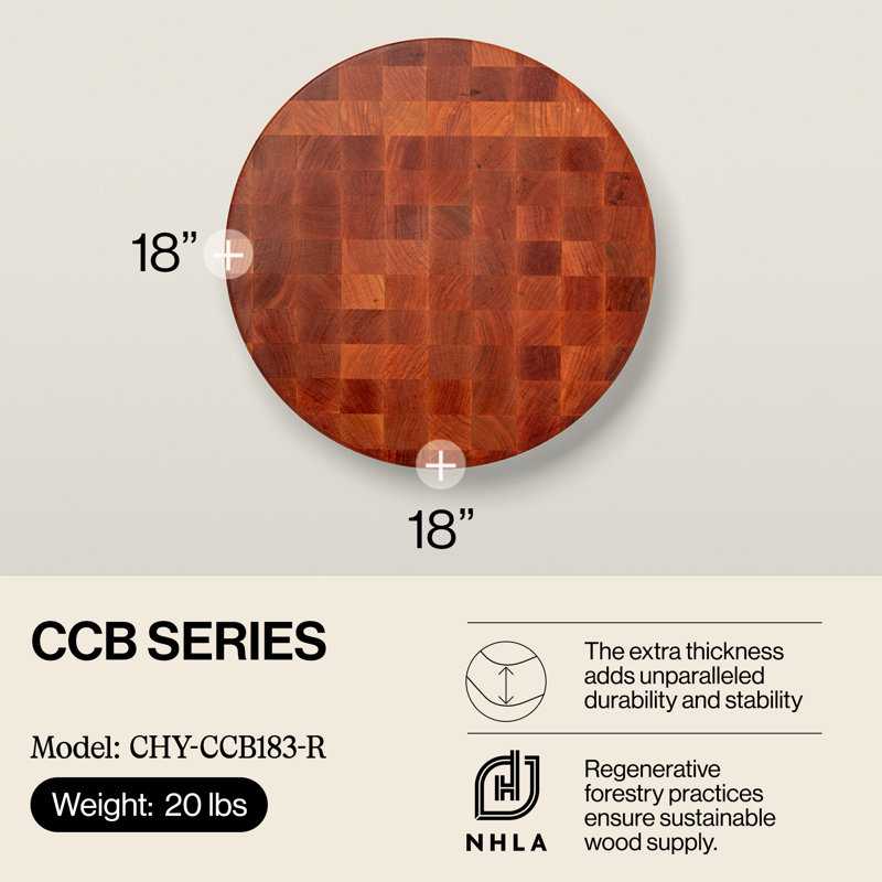 John Boos Boos Block CCB Wood Chopping Board, 18" L x 18" W x 3" D, Cherry