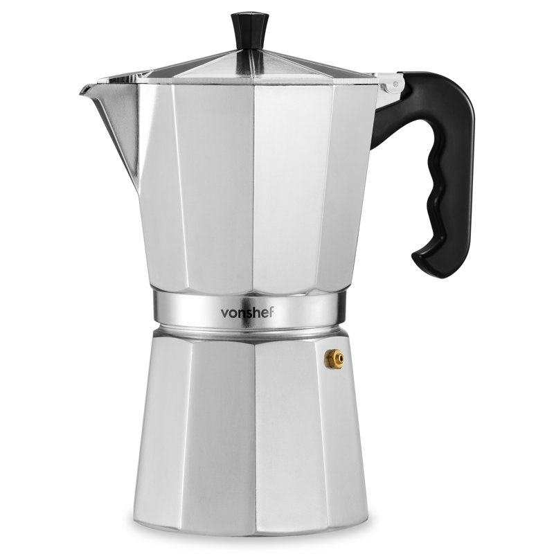 VonShef Stovetop Espresso Maker, 1.2 L, Silver