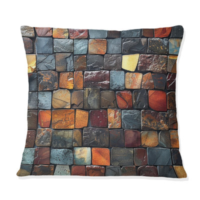 Brown Beige Mosaic Tiles VI - Modern Throw Pillow