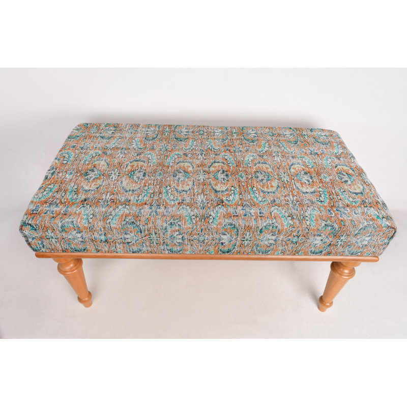 Cotton Upholstered Bench, Black, 45cm H x 120cm W x 45cm D