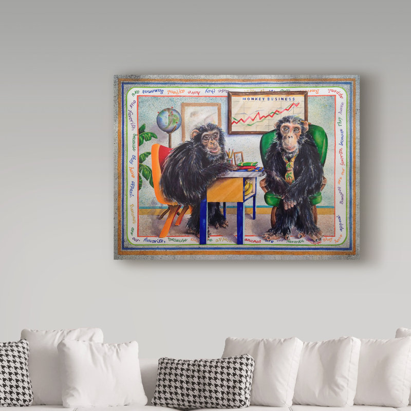 « singe business », reproduction de peinture à l’acrylique sur toile tendue, H 14 po x l 19 po x P 2 po