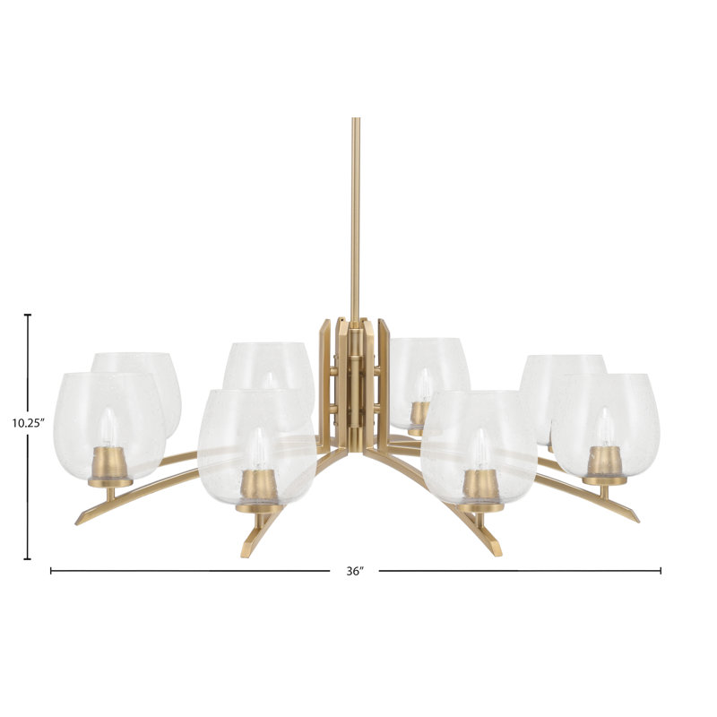 Kurve 8 Light Chandelier Shown In New Age Brass Finish With 6" Bubble Glass, Clear