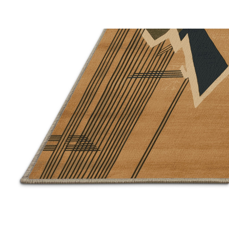 Tapis art déco brun lavable à la machine, Rectangle 7 pi x 9 pi