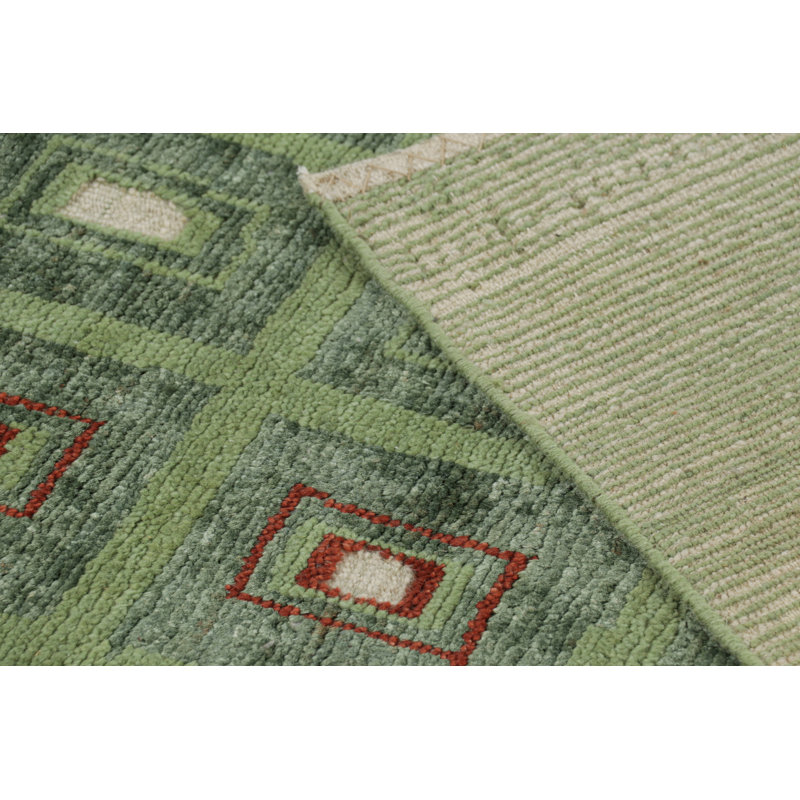 Rug & Kilim’S French Art Deco Style Rug In Green With Geometric Patterns