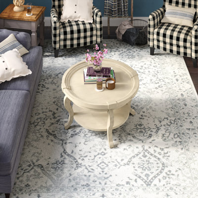 Tapis de couloir à motif de médaillon pour le salon, la chambre à coucher, la salle à manger, le vestibule, le couloir ou la cuisine Almirka, ivoire / gris