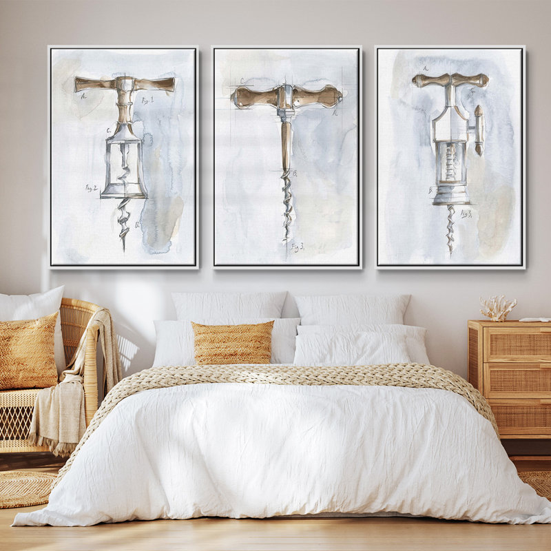 Ensemble de 3 flotteurs sur toile Corkscrew Variety II, H 40 po x l 78 po, Cadre flottant blanc