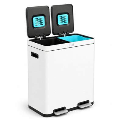 Poubelle de cuisine et de recyclage en acier inoxydable 16 gallons avec contrôle des odeurs CleanAura et couvercles à fermeture en douceur