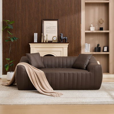 Modern Oversized 2-Seater Faux Leather Loveseat, Deep Seat Small Space Sofa with 2 Decor Pillows for Apartment Living Room