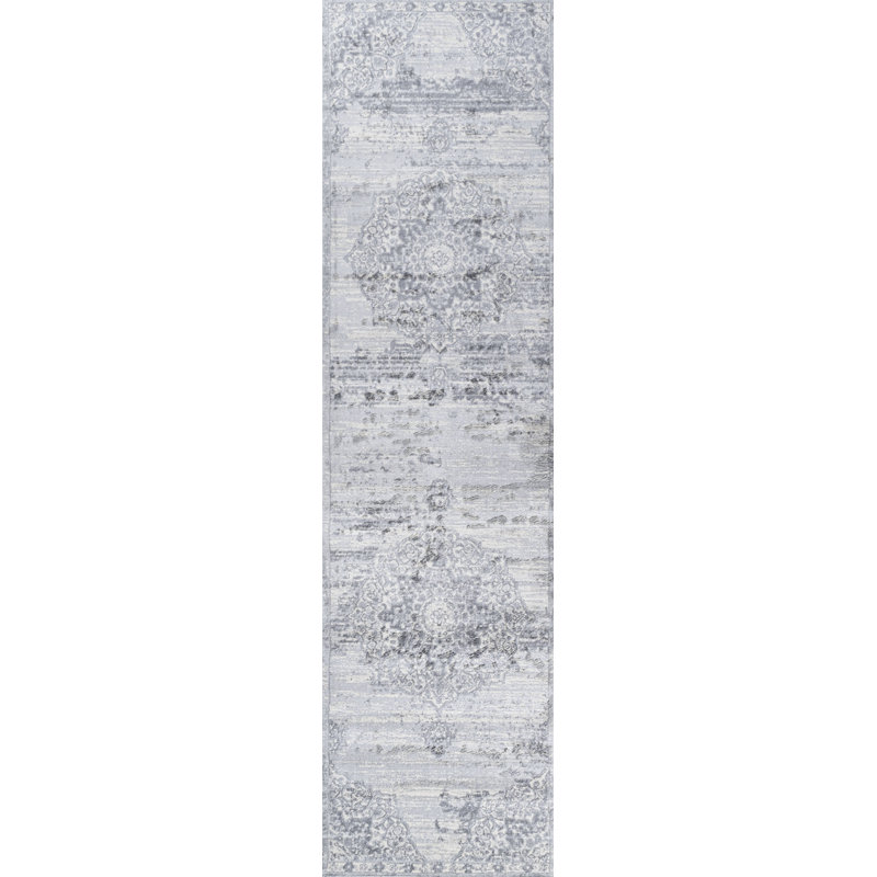 Tapis gris clair Modern, Tapis de couloir 2 pi 3 po x 8 pi