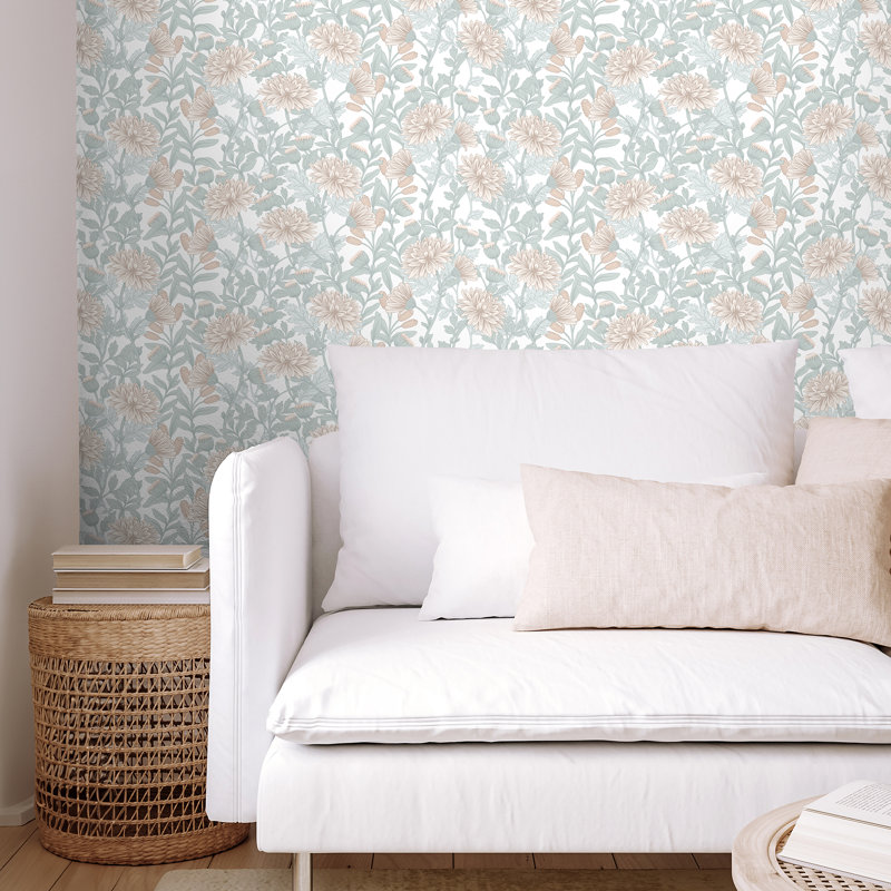 Papier peint floral avec sonate jaune et gris, Beige