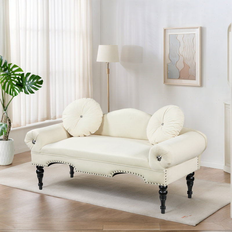 53.8" W Upholstered Loveseat With Nailhead Trim, Beige