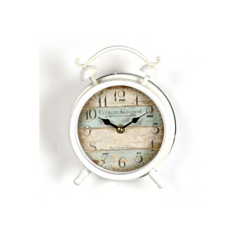 Horloge de table en métal analogique de style côtier en beige