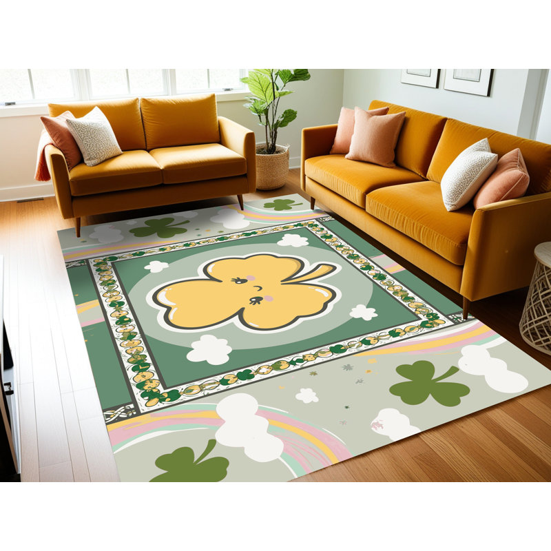 The Holiday Aisle® Washable Saint Patrick's Day Clover Leprechaun Holiday Rug, Rectangle 2' x 3'
