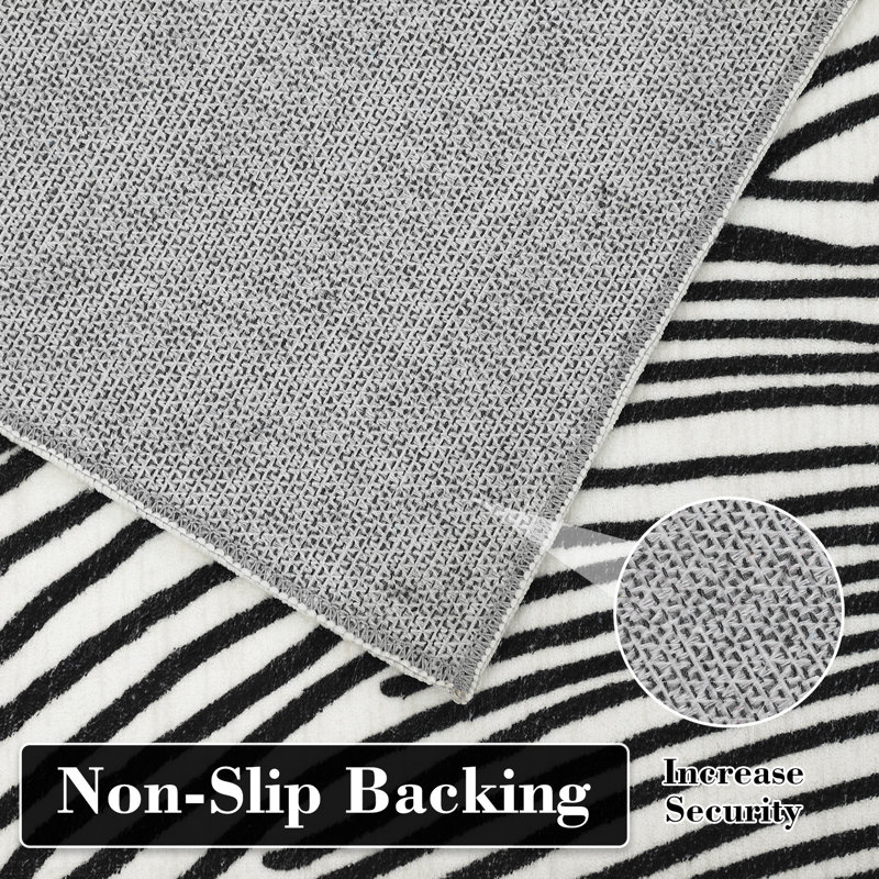 Washable Indoor Modern Abstract Area Rug Soft Low Pile Contemporary Throw Carpet Mat for Home Decor_White Black