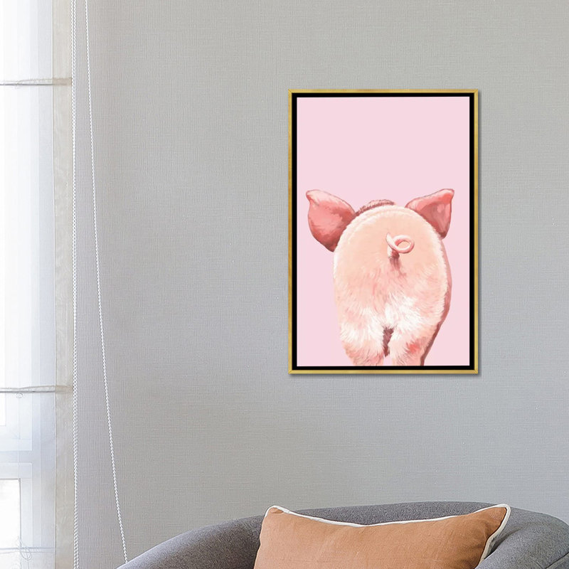 Art de cochon, H 26 po x l 18 po x P 1,5 po, Toile encadrée d'or