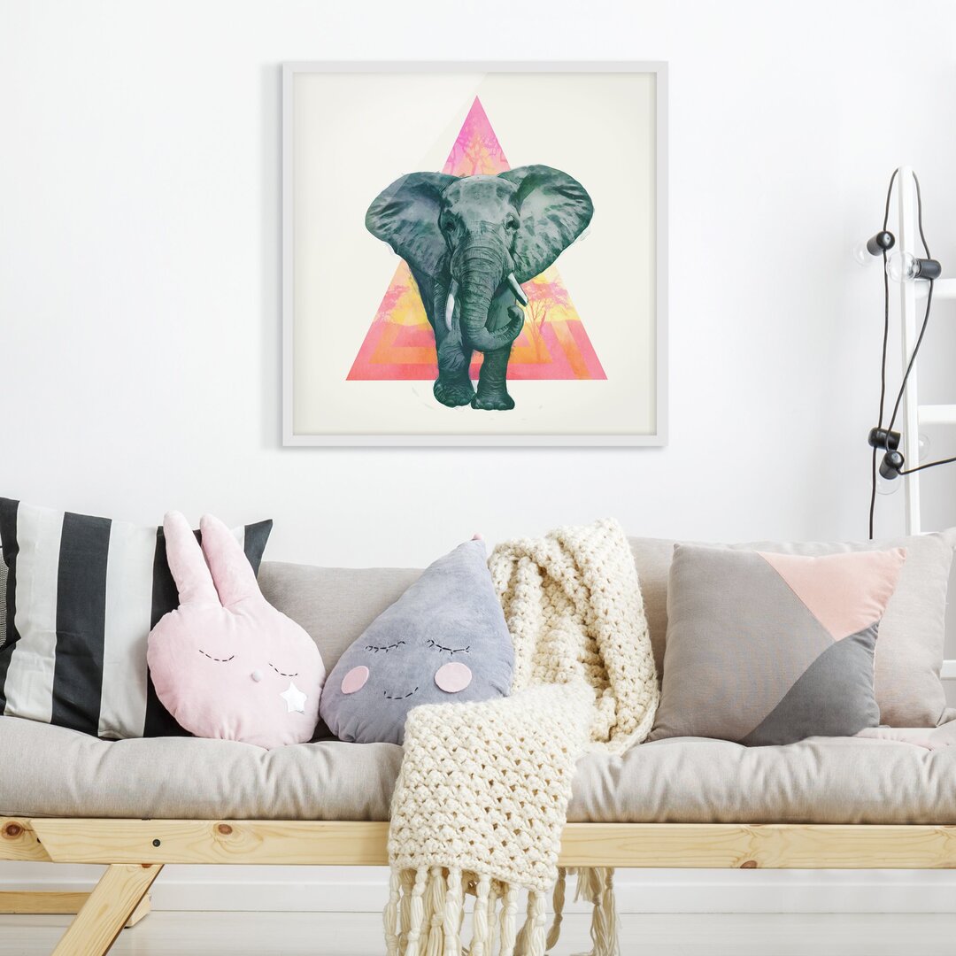 Gerahmtes Poster Illustration Elefant vor Dreieck