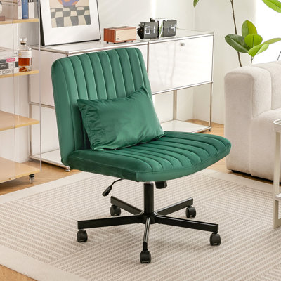 Fauteuil de bureau vert en velours sans accoudoirs avec roulettes pour le bureau personnel et le maquillage / méditation