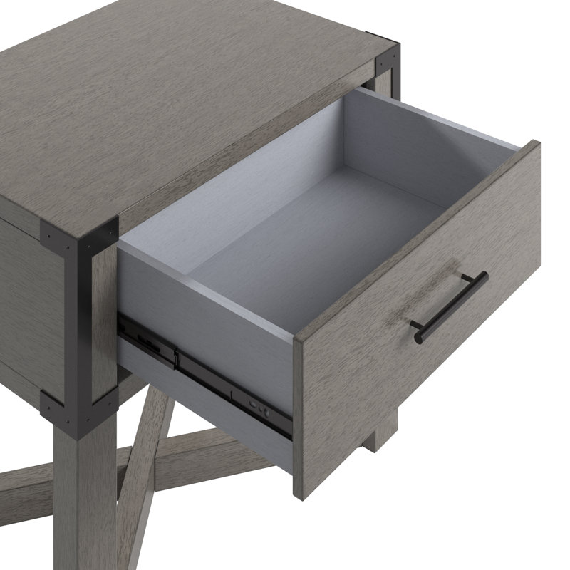 Arcadia Wood Finish X-Base End Table With Drawer Storage, Antique Gray