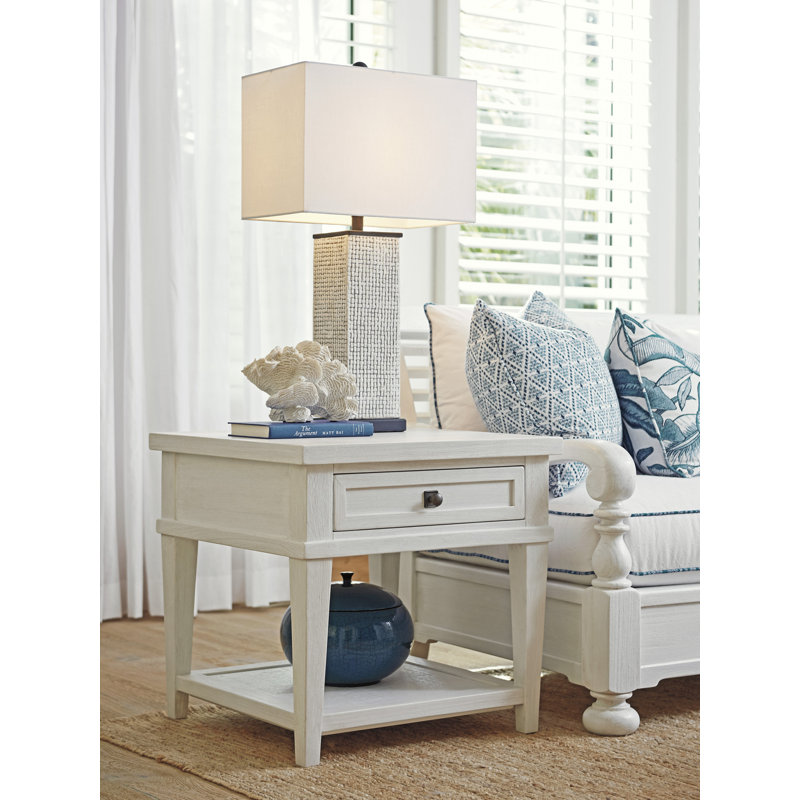 Palm Coast White Square End Table with Santa Cruz Marble Top