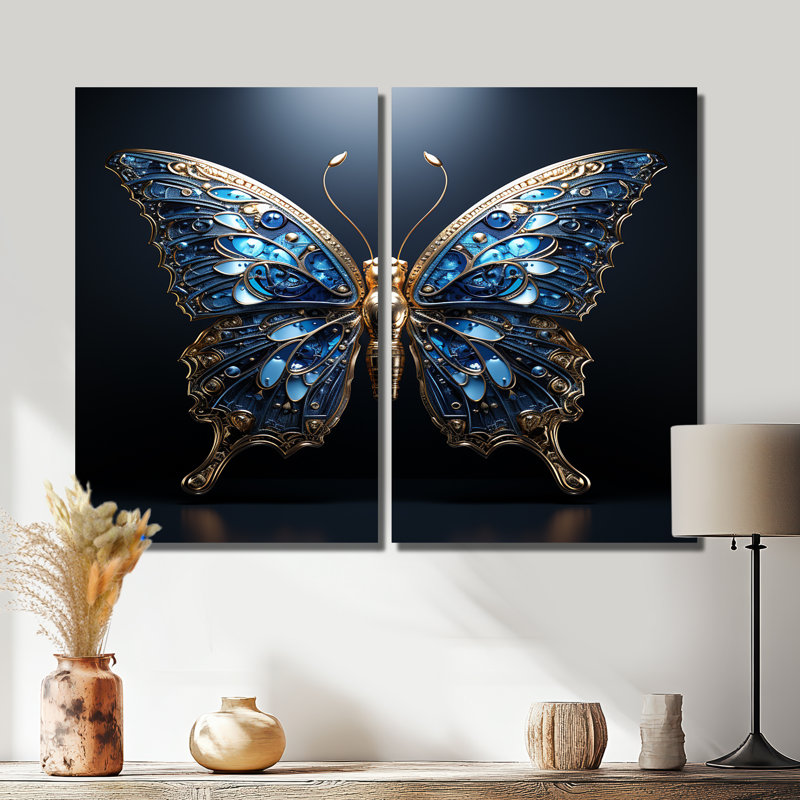 Papillon Watery Blues I - décoration murale papillon, H 36 po x l 48 po, Toile tendue, Ne s’applique pas