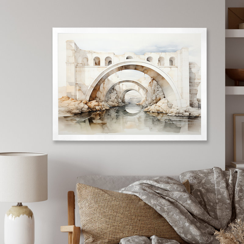 «Lyth Gray Bridge Minimalist Archway II», reproduction, H 24 po x l 32 po x P 1 po, Cadre simple blanc