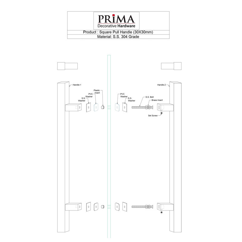 Door Pull Long Handle, Entry Door Handle Square ?H? Shape, Stainless Steel 304, Gold, 36" H x 4.72" W x 4.72" D