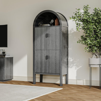 71" Tall Arched Fluted Storage Cabinet, Modern Arched Pantry Cabinet with 4 Tier Shelves by Red Barrel Studio