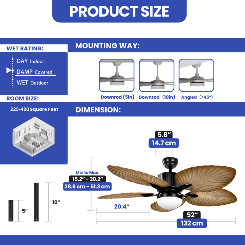 Akam 52'' Brown Tropical Ceiling Fan with LED Light and Remote