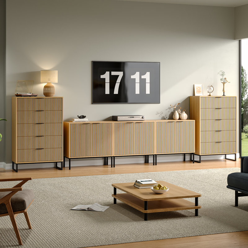 94.5'' Modern Tv Stand With Storage Cabinet And Shelves,Accent Chest with 10 Drawers