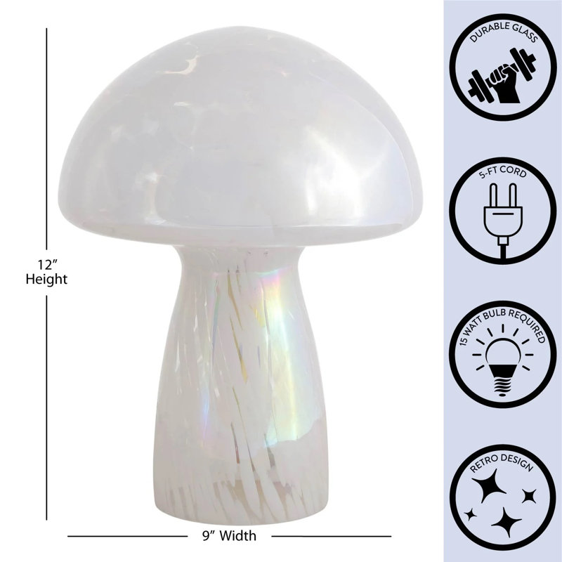 Lampe de table champignon 12 po 12 po, Blanc, Blanc