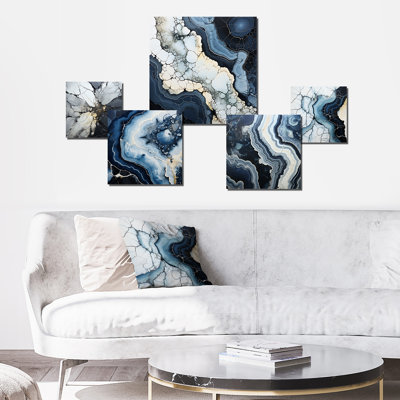 Shattered Grey Stone Geode Minimalism II - Spiritual Stone Wall Art Set Of 5