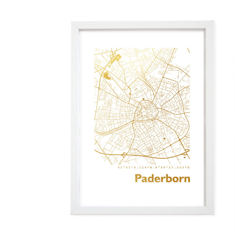 Paderborn Map - Single Picture Frame Print, 42.5cm H x 32.5cm W x 3.5cm D