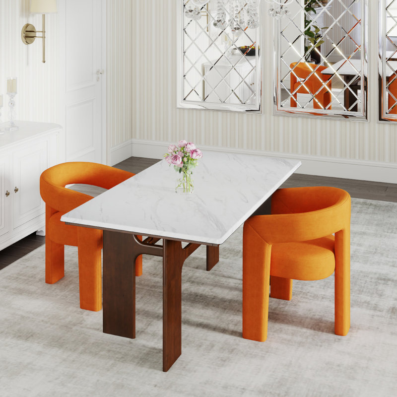Ensemble de salle à manger moderne, 3 pièces: table, 2 chaises, Orange