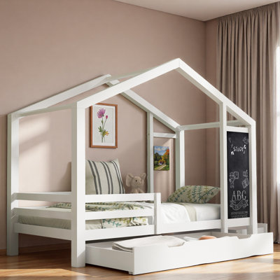 House Bed With Chalkboard Panel And Drawers